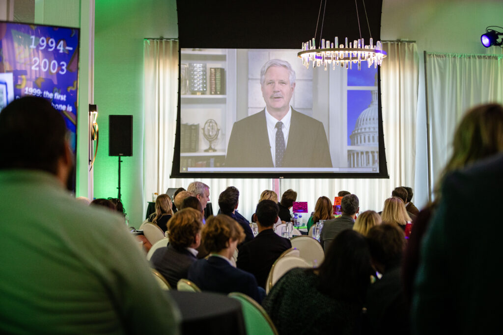 U.S. Sen. John Hoeven, R-N.D., sent his congratulations via video message to the UND Center for Innovation on the occasion of the Center’s 40th anniversary. Photo courtesy of UND Center for Innovation.